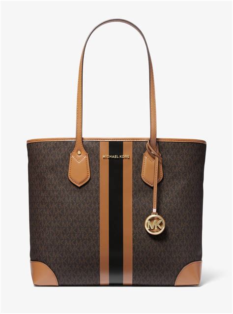 michael michael kors large logo stripe tote bag|michael kors neverfull tote.